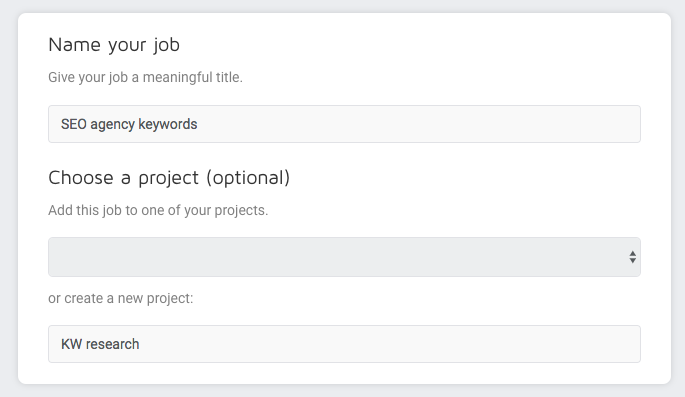 Keyword research job and project name